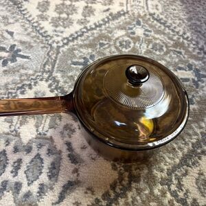 Vintage Corning Vision Amber Glass 1.5L Saucepan w Pyrex Lid USA